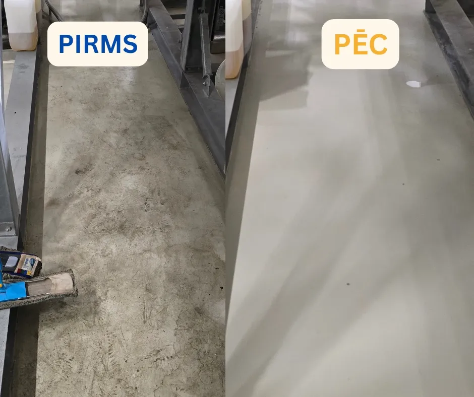 Factory floor before and after cleaning